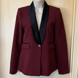 Forever 21 Burgundy Tuxedo Blazer with Black Satin Lapel size S